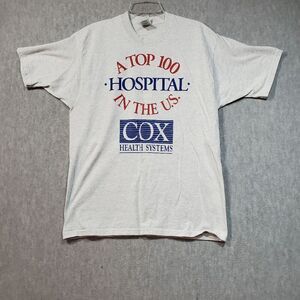Cox Medical Hospital Shirt Mens Large White Top 100 USA Crew Neck Tee Vtg